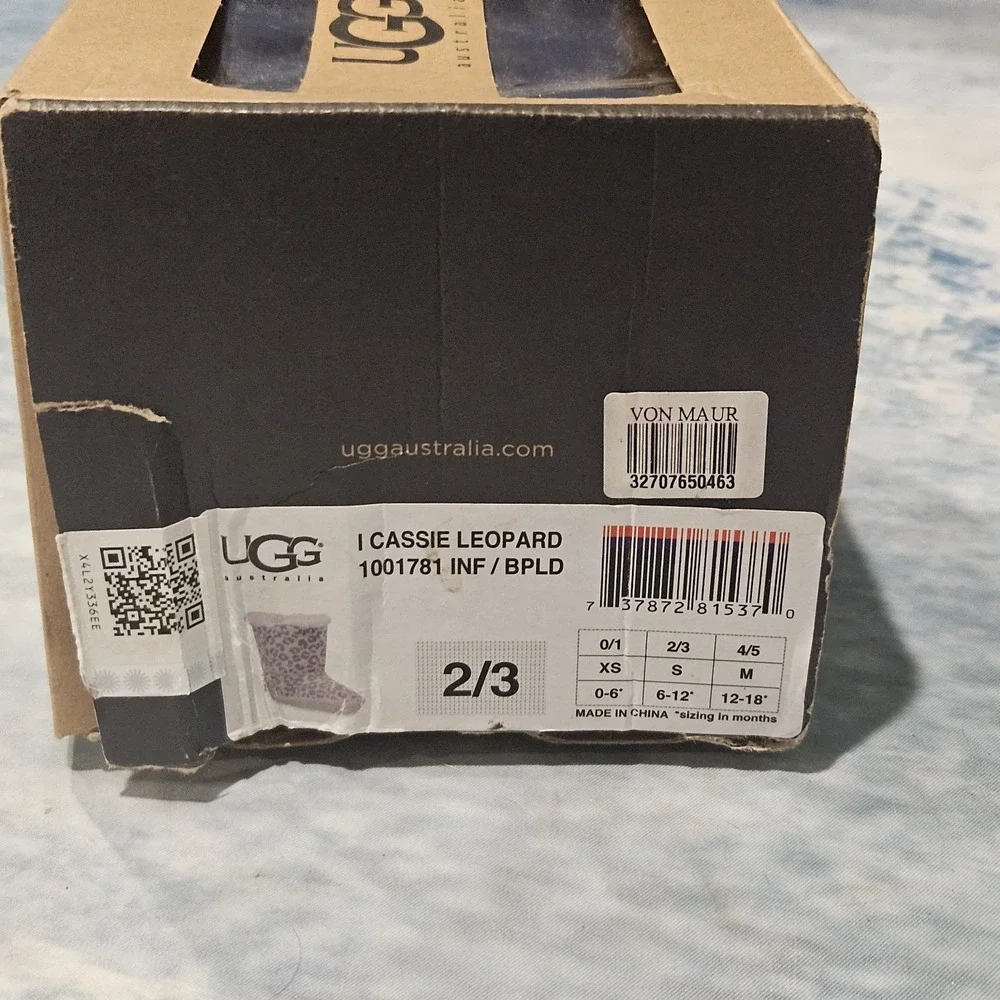 UGG Cassie Leopard Baby Boots Size 2/3 Pink Sheepskin 1001781 With Box